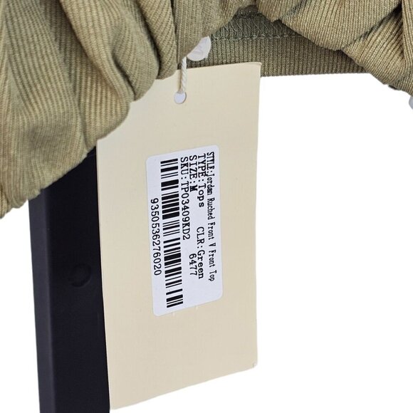 Meshki Jordan Ruched Front V Crop Top Size  Medium Green NWT - Picture 4 of 7